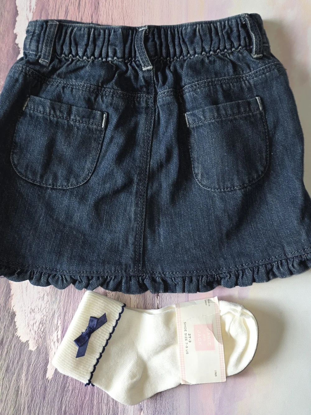 Gymboree Navy Denim Mini Skirt White Snowflake Embroidery